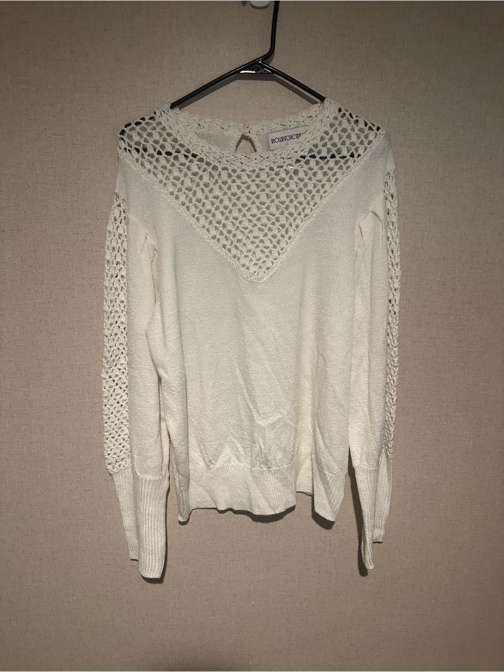 Brownstone Studio Vintage  XL Ivory Open Crochet Yoke Pullover Sweater